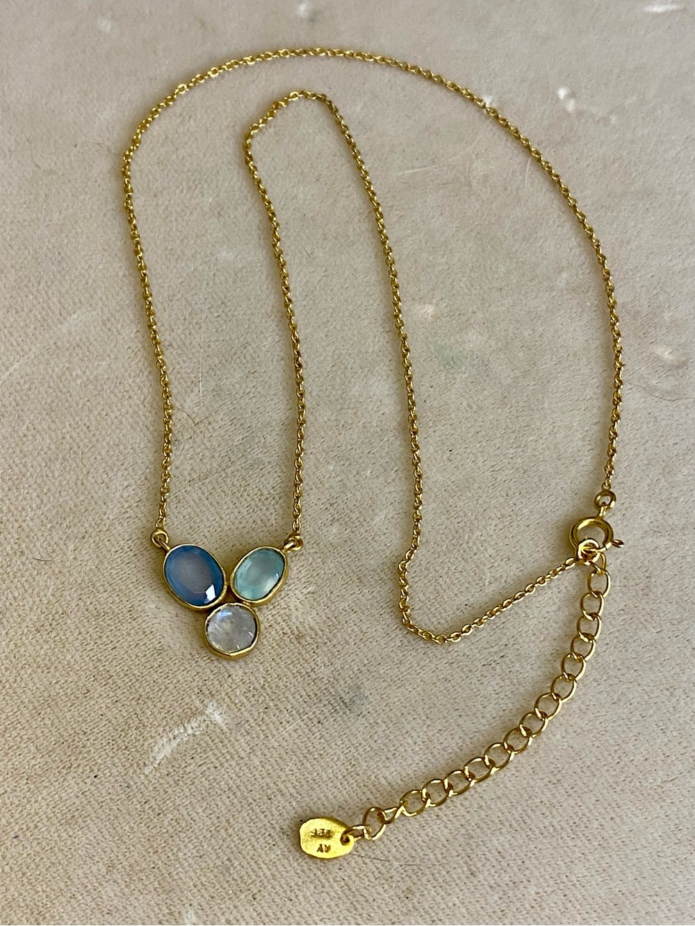 Sterling Silver Gold Wash Blue Stone Necklace 925